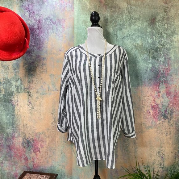 Lucky Brand Tops - 📌 Lucky Brand Cotton Block Striped Long Blouse